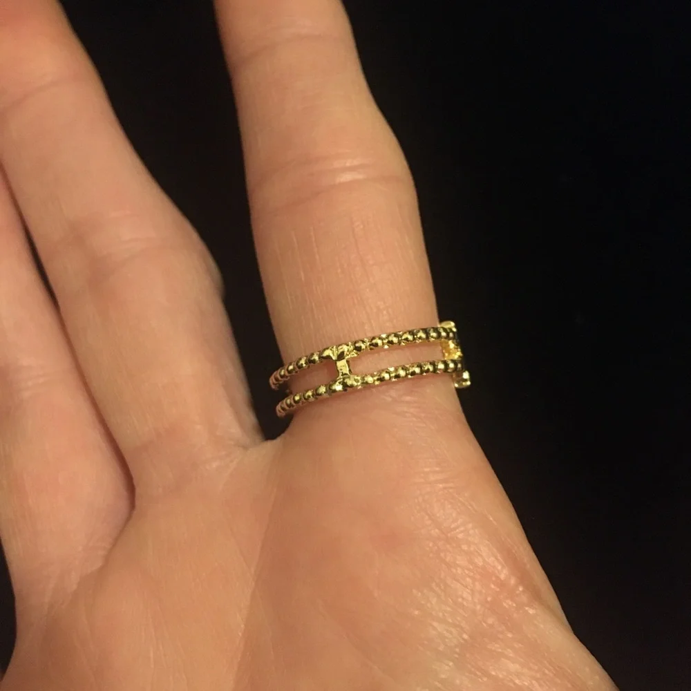 Gold Tone Star Ring with Green and White Accents